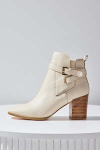 Adelaide Cream Buckle Ankle Mid Heel Boot