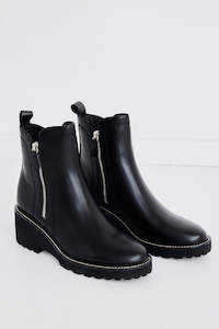 Clothing: Parson Black Chunky Zip Leather Ankle Boot