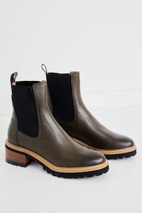 Clothing: Linear Olive Chelsea Elastic Ankle Boot