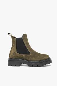 Clothing: Compass Green Suede Chelsea Low Boot