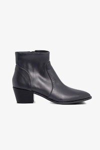 Clothing: Willow Black Leather Ankle Boot With Side Zip