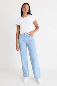 Clothing: Lilah Light Blue High Waist Relaxed Leg Jean