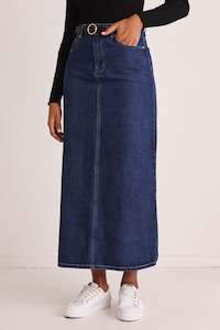 Clothing: Rouge Dark Blue Denim Midi Skirt