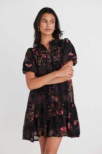 Ravine Black Orchid SS Shirt Style Tiered Mini Dress