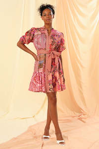 Clothing: Arianna Pink Multi Front Button Mini Dress