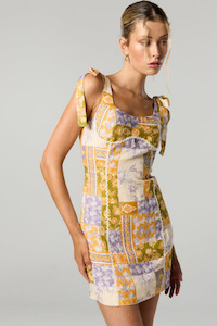 Clothing: Billie Patchwork Floral Print Tie Mini Dress