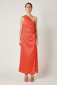 Ariel Blood Orange One Shoulder Midi Dress