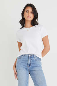 Clothing: Roxy Rolled Sleeve White Crop Organic Tee