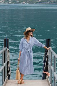 Forward Blue Stripe Cotton Midi Shirt Dress