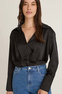 Clothing: Amalfi Black Satin Wrap Shirt