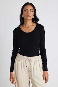 Clothing: Better Black LS Scoop Neck Rib Knit Top