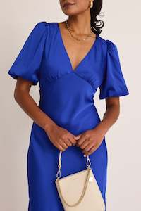 Clothing: Aura Electric Blue Puff Sleeve Bias Maxi Dress