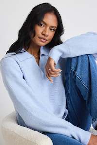 Truth Ice Blue Collar Chunky Knit Jumper