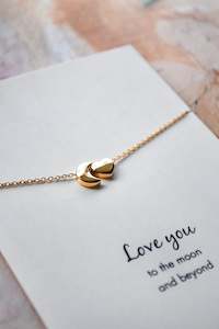 Moon + Heart 14k Gold Plate Necklace