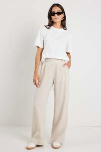 Clothing: Bestow Natural Linen Elastic Back Wide Leg Pants