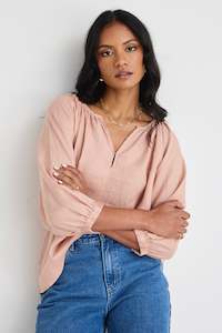 Revolutionary Caramel Linen Relaxed LS Top