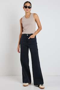 Clothing: Zoey Black Denim High Rise Wide Leg Pocket Jean