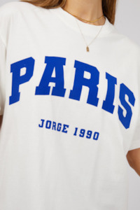 Paris Vintage White Blue Printed Tee