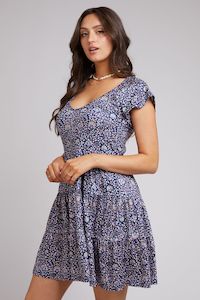 Clothing: Andie Navy Floral Print V Neck Mini Dress