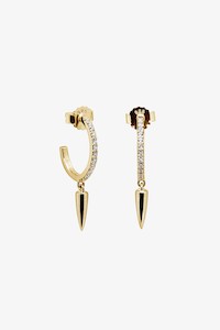 Clothing: Dagger White Diamante 18k Gold Plated Hoop EOL Earrings