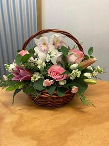 Pink and White Basket Arrangement