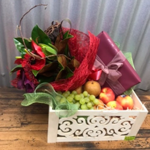 Florist: Fruit Box, Bouquet & Chocolate.