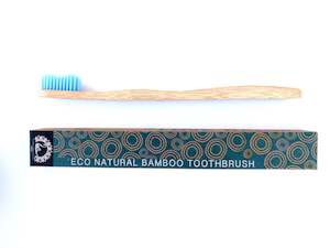 Natural Teeth & Oral Care: Bamboo Toothbrush - Single with Blue Colour Bristles