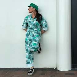 Flouncy Womens Overalls New Florals: Green Apples - Flouncy Overalls