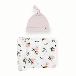 Stretch Knit Hat & Swaddle Set - Watercolour Roses