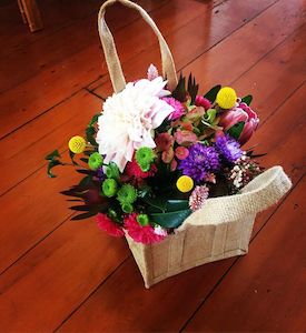 Posy in hessian bag