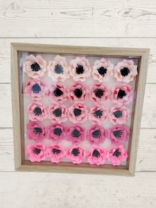 Pink paper flower shadow box