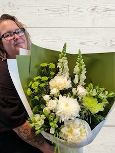 Florist: White and green palette bouquet