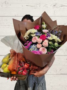 Fruit gift box and flowers