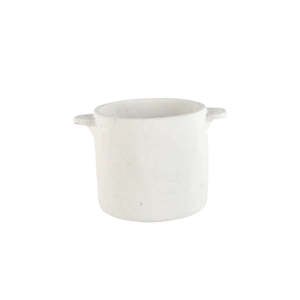 Gift: Flat Handle Cement Planter - White / Black