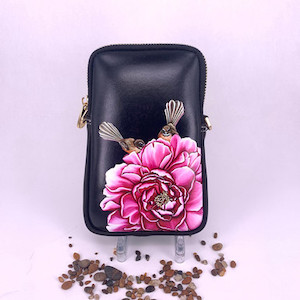 Cell Phone Bag - Fantail on Pink Flower