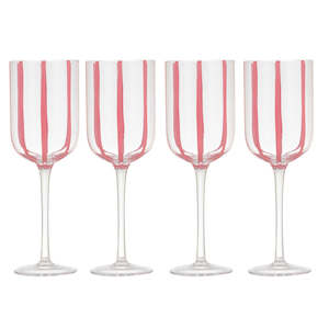 Clothing: Ladelle stripe pink Wine  glasses 4pk