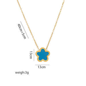 Flying Saucers Flower blue 18 k Gold plated necklaces black