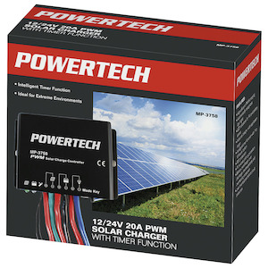 Powertech 12/24V 20A PWM Solar Charge Controller with Timer Function IP67