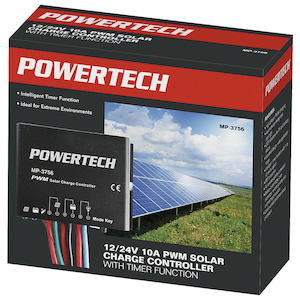 Powertech 12/24V 10A PWM Solar Charge Controller with Timer Function IP67