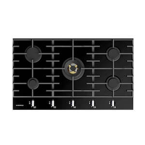 Household appliance: Parmco 900mm Hob, 4 Burner + Wok, Gas, Black Glass HO79GGW5