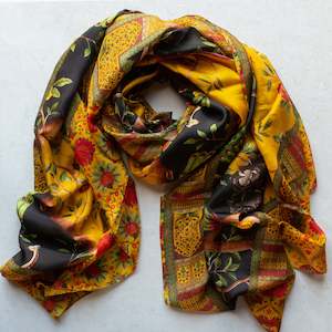 Large Silk Scarf | Mustard Floral