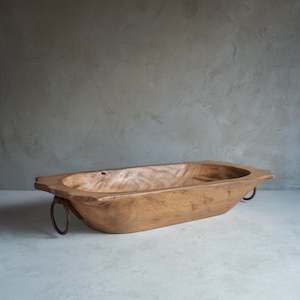 Sale: Hand-Carved Wooden Bateau with Iron Handles