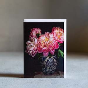 Floral Greeting Card | Peony Blooms in Antique Vase