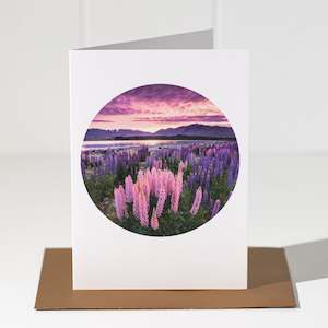 Greeting Cards: NZ Landscape Greeting Card | Lupins at Lake Tekapo