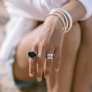 M+P | Large Faceted Onyx Ring | Silver