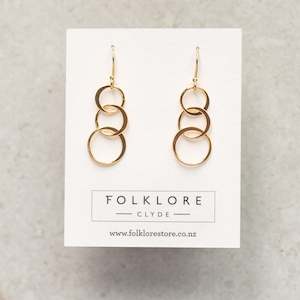 Jewellery: Sterling Silver Earring | Triple Circle Drop | 14k Vermeil Gold