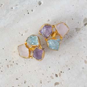 Jewellery: Raw Crystal Stone Earrings | Triple Stud A