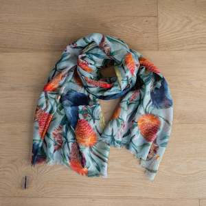 Wool + Silk Scarf | Blue Banksia + Parrots