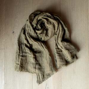 Scarves: Handwoven Linen Scarf | Khaki Green