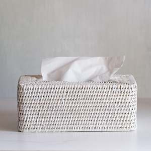 Rattan Tissue Box | Rectangular | Blanc